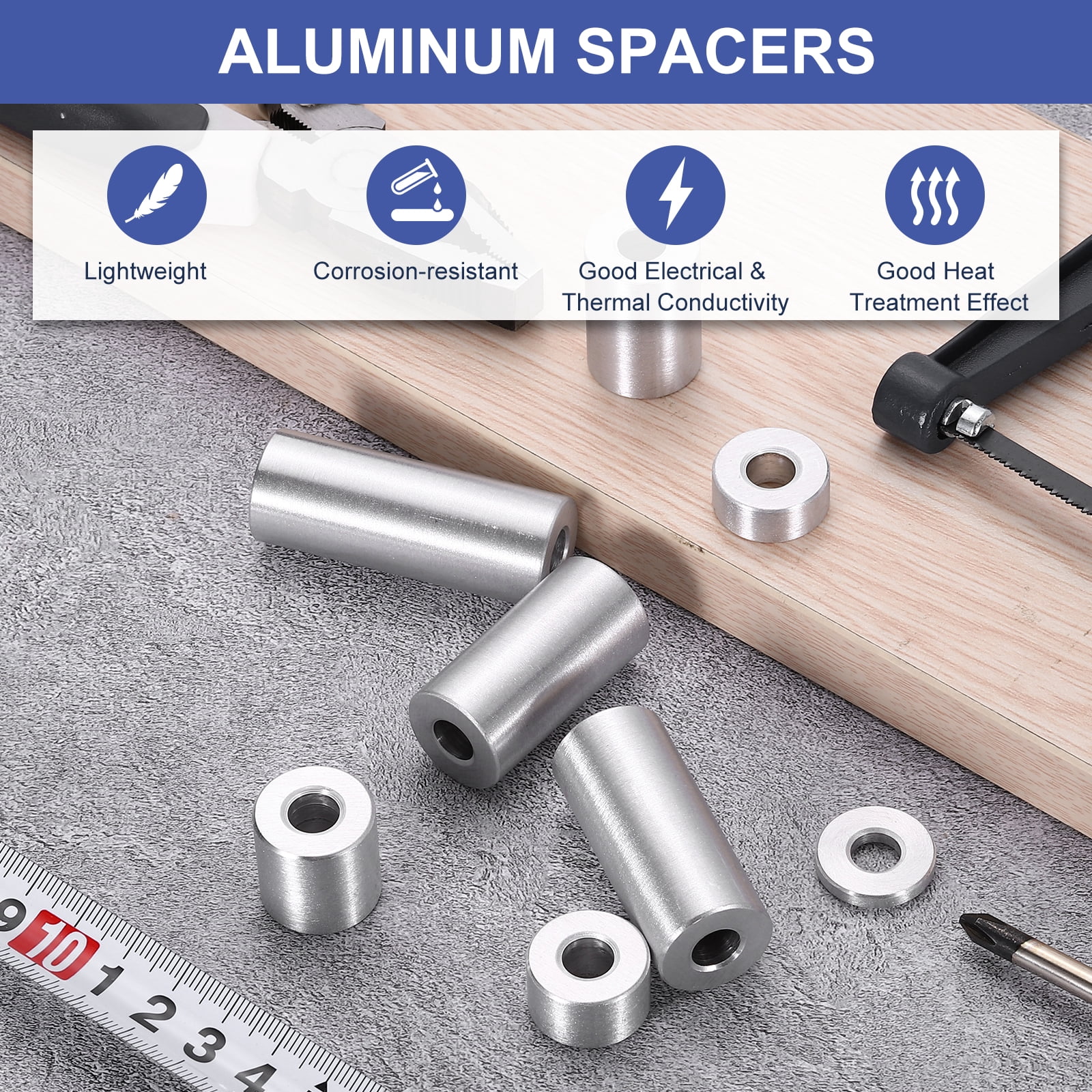 10 Pack Aluminum Spacers, 3/4" OD x 5/16" ID x 1-3/8"L for M8 Screw Bolts