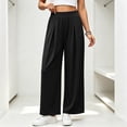 thumbnail image 2 of Kvture Chiffon Flowy Pleated Wide Leg Pant for Women Lightweight High Waist Trouser with Pockets Black Pant L, 2 of 7