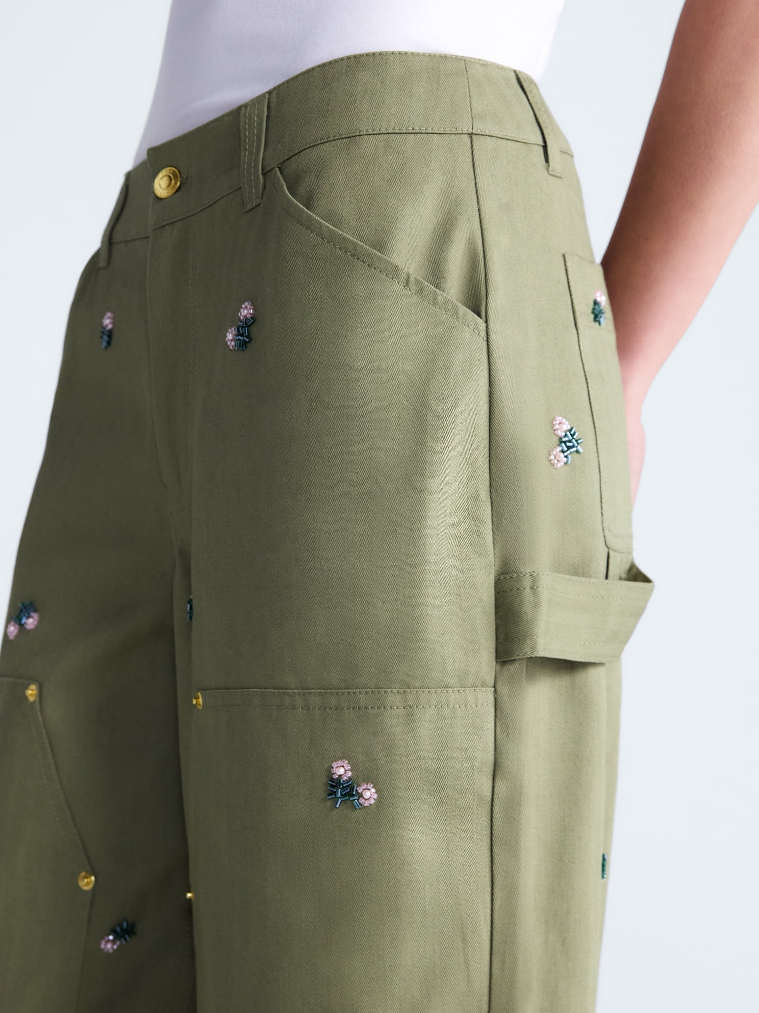 Free Assembly Women's Embellished Cotton Utility Pants, 30" Inseam, Sizes 0-20