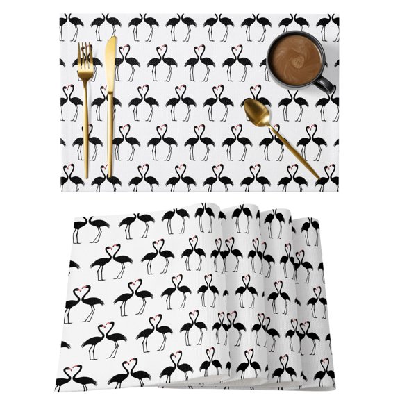 Black Flamingos Placemats Set of 6 Modern Art Elegant Pastoral Place Mats Indoor Wipeable Table Mats Washable Cloth Dining Table Placemats for Kitchen Holiday Party Home Decor 13x19 Inch