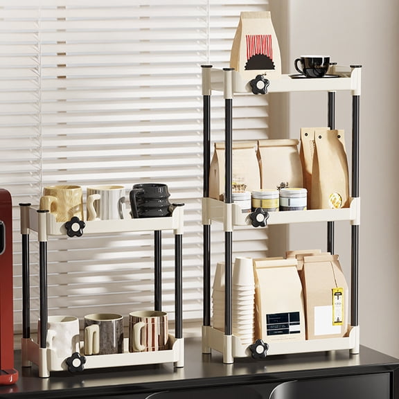Detachable Kitchen Countertop Storage Rack for Cups Mugs Spices Expandable Organizer with Adjustable Shelves Maximize Cabinet Space for Small Apartment Living Aestivo | White | AESTIVO