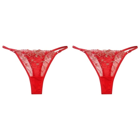 LWNYDPLSD 2 Pack Mesh Panties for Women Flower Embroidered Underwear Large Size Hollow Sheer Briefs Comfortable Breathable Transparent Thongs Valentines Day Gifts