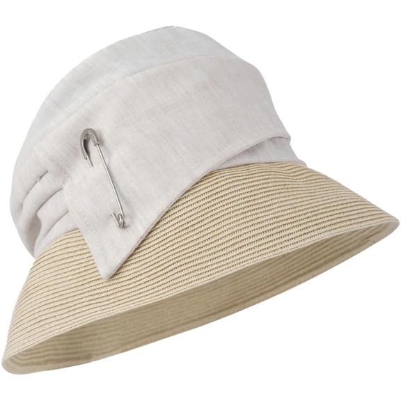 Linen & Straw Sun Hat for Women Fisherman Cap Foldable UV Protection Hat for Summer