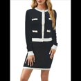 thumbnail image 1 of Conjunto de 2 Piezas de Cárdigan Estilo Preppy para Mujer, Falda, Top de Punto Informal de Larga con Botones y Falda Ajustada. Negro L, 1 of 6