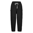 thumbnail image 4 of ZLBDYG Linen Capri Pants Girls 2026 Spring Summer Casual Drawstring Side Button Capris Kids Elastic Waist Wide Leg Cropped Shorts, 4 of 5