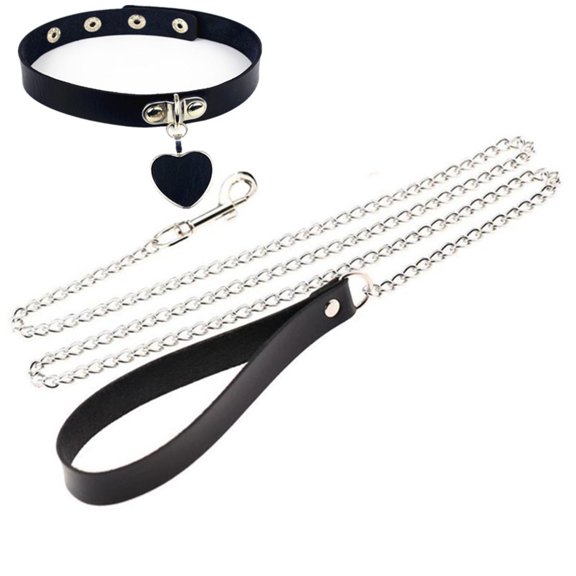 Fdelink Jewelry Accessories Love Shape Pendant Link Chain Metal Women Necklace Collar Leather Traction Punk Bell Choker Rope Accessory Choker Necklace (Black)