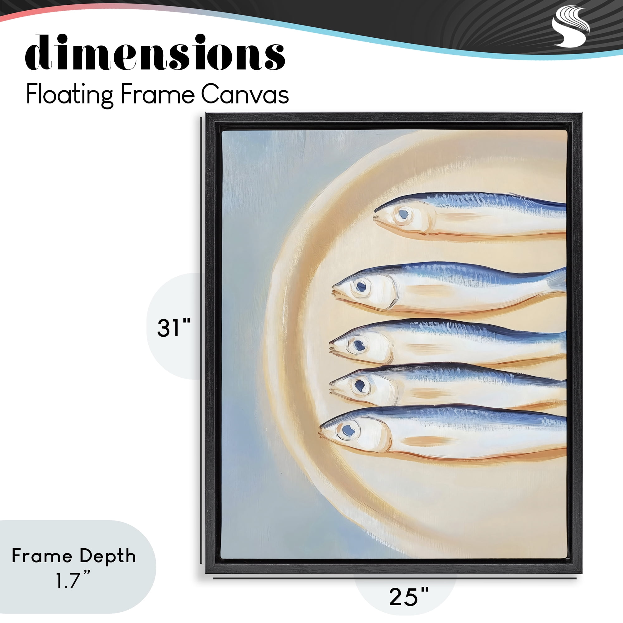 Stupell Industries Plate of Sardines Black Framed Floater Canvas Wall Art, design by The Prints Vibe