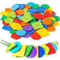 thumbnail image 1 of 70 piezas de juguete Montessori para enhebrar cordones - Cuentas grandes con forma geométrica para manualidades infantiles, actividades preescolares y juguetes de guardería - Materiales de aprendizaje, 1 of 6