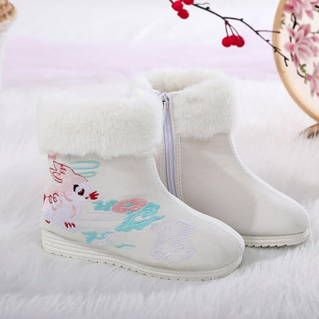 

Cathalem Western Rain Boots Toddler Girls Ankle Boots Warm Cotton Boots Embroidered Boots National Style Toddler Shoe Size 5 White 11.5 Years