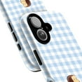 thumbnail image 2 of Cute Walking Curious Monkey Phone Case, Blue Gingham Pattern Cartoon iPhone Cover for iPhone 17 16 15 14 13 12 11 Plus Pro Max Mini, 2 of 6