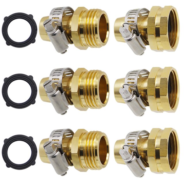 Triumpeek Conector de reparación de manguera de jardín con abrazaderas, juego de 3 extremos de manguera de agua de aluminio, repuesto para accesorios de manguera de jardín de 3/4" y 5/8"