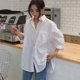 thumbnail image 1 of Camisa blanca Rimocy con cuello vuelto para mujer, estilo coreano, holgada, de manga larga, para oficina, con botonadura sencilla, 1 of 6