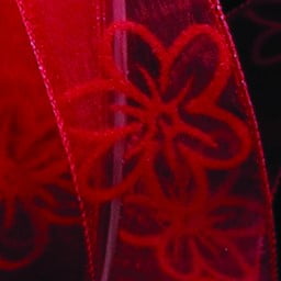 The Ribbon People Sheer Red Flocked Flowers Wired Craft Ribbon 1.5" x 40 Yards