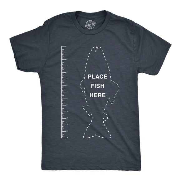 Mens Fish Ruler T Shirt Funny Fishing Measurement Tee (Heather Navy) - XL