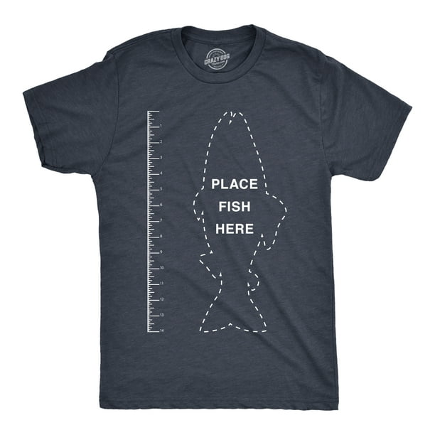 Mens Fish Ruler Tshirt Funny Fishing Measurement Tee (Heather Navy) - XXL