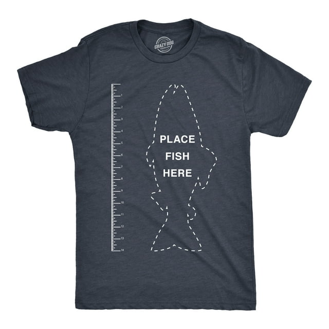 Mens Fish Ruler T Shirt Funny Fishing Measurement Tee (Heather Navy) - 3XL