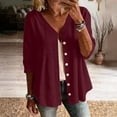 thumbnail image 2 of Stamzod Cardigan for Women Casual Cotton Linen Button Up Shirt Jacket Plus Size 3/4 Length Sleeve Womens Tops Wine S, 2 of 7