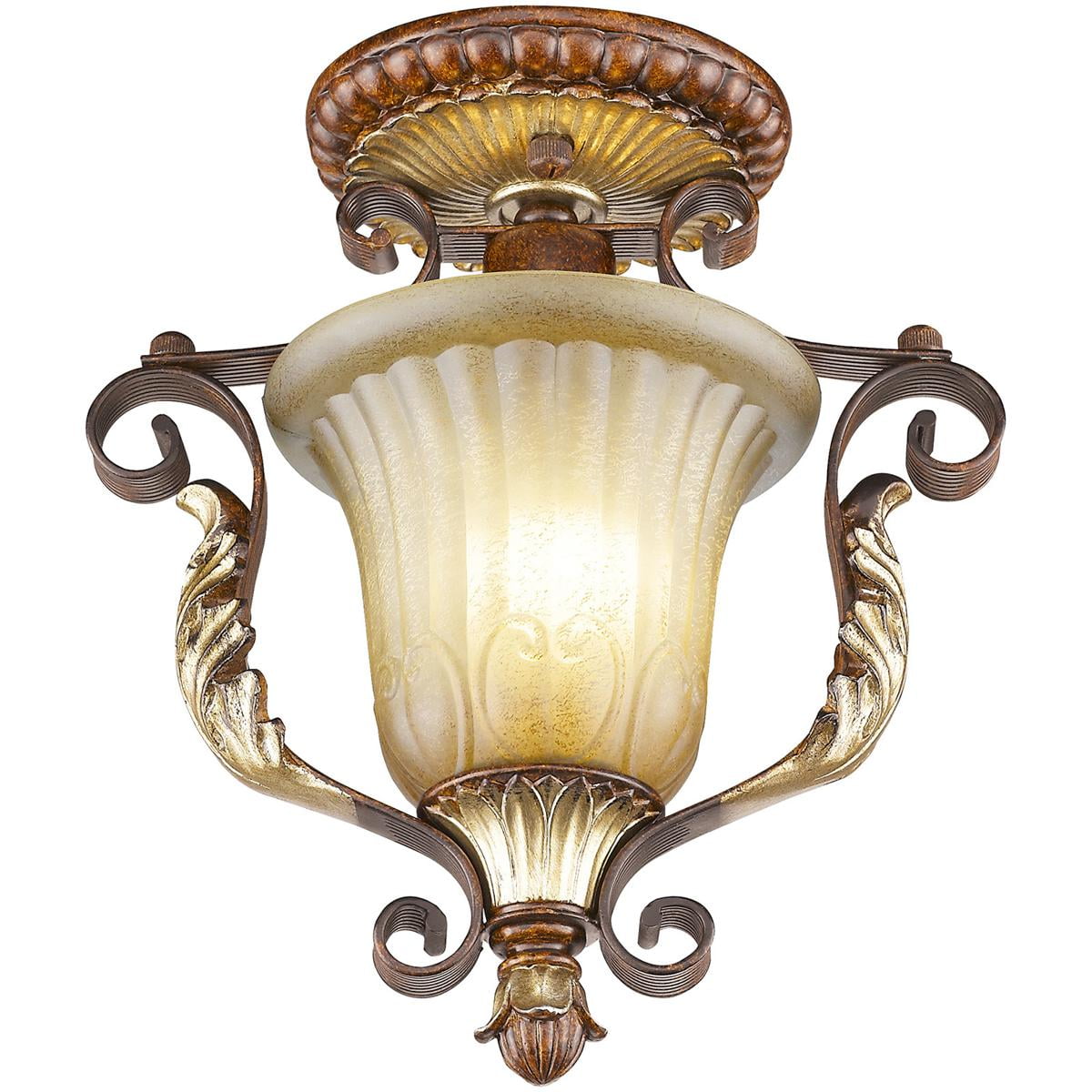 1 Light Verona Bronze Ceiling Light fixture with Rustic Art Glass Shade