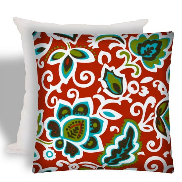Dancing Flowers Indoor/Outdoor Zippered Pillow Cover with Insert - Red Fabric
