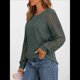 thumbnail image 5 of Suéter de Punto Holgado, Versátil, de Canalé Cepillado y Cuello Redondo para Mujer con Mangas Largas Huecas Empalmadas. Verde Oliva M, 5 of 7