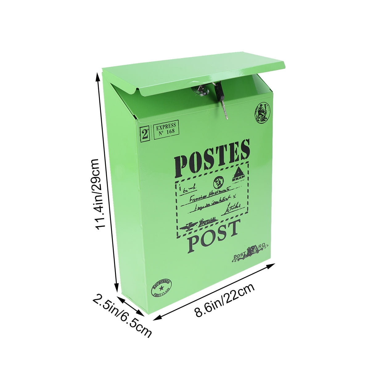 HONITANO 1Pcs Green Iron Rectangular Vintage Mailbox with Lock for Home Decoration 11.8x8.7x2.8in