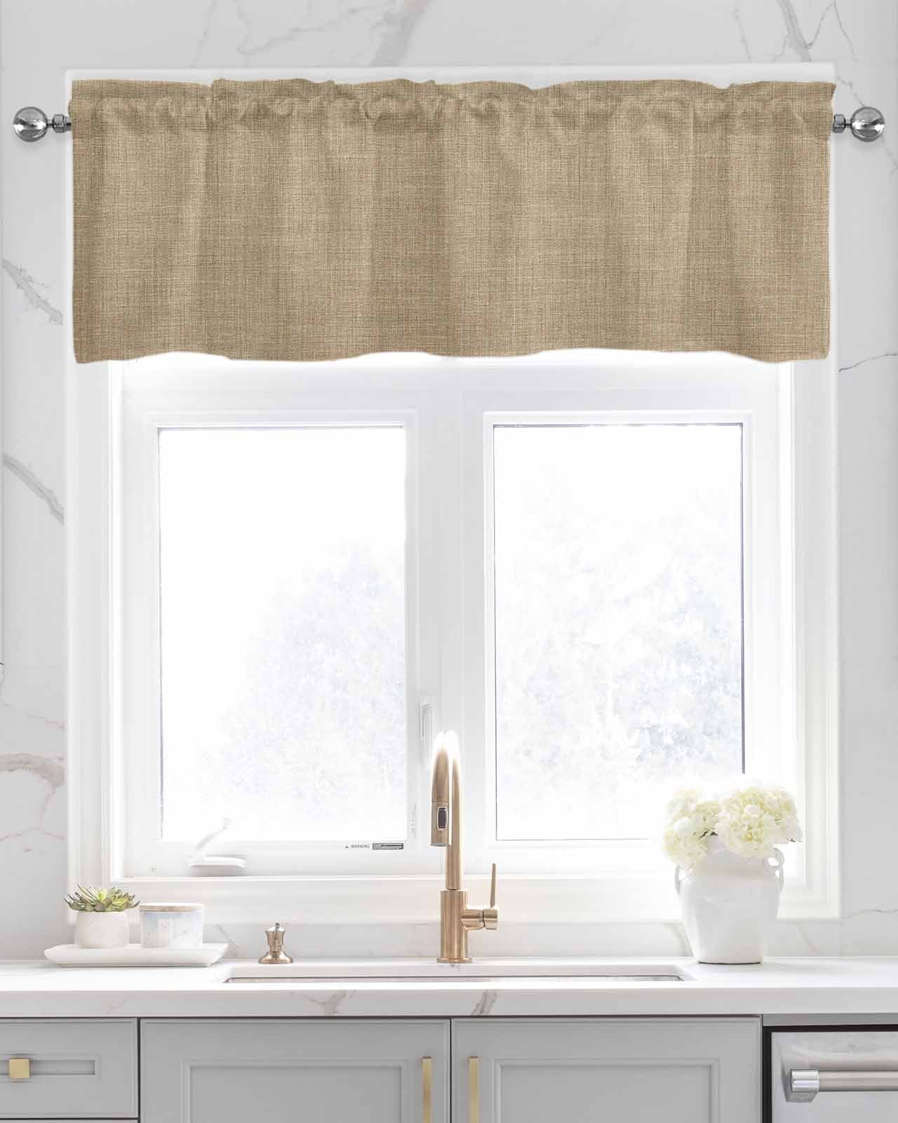 Brown Farmhouse Kitchen Valances for Windows Farmhouse Linen Window Valance Curtain for Living Room Window Treatment Vintage Country Monochrome Textured Valance Rod Pocket Topper Drape, 42 x 12 Inch