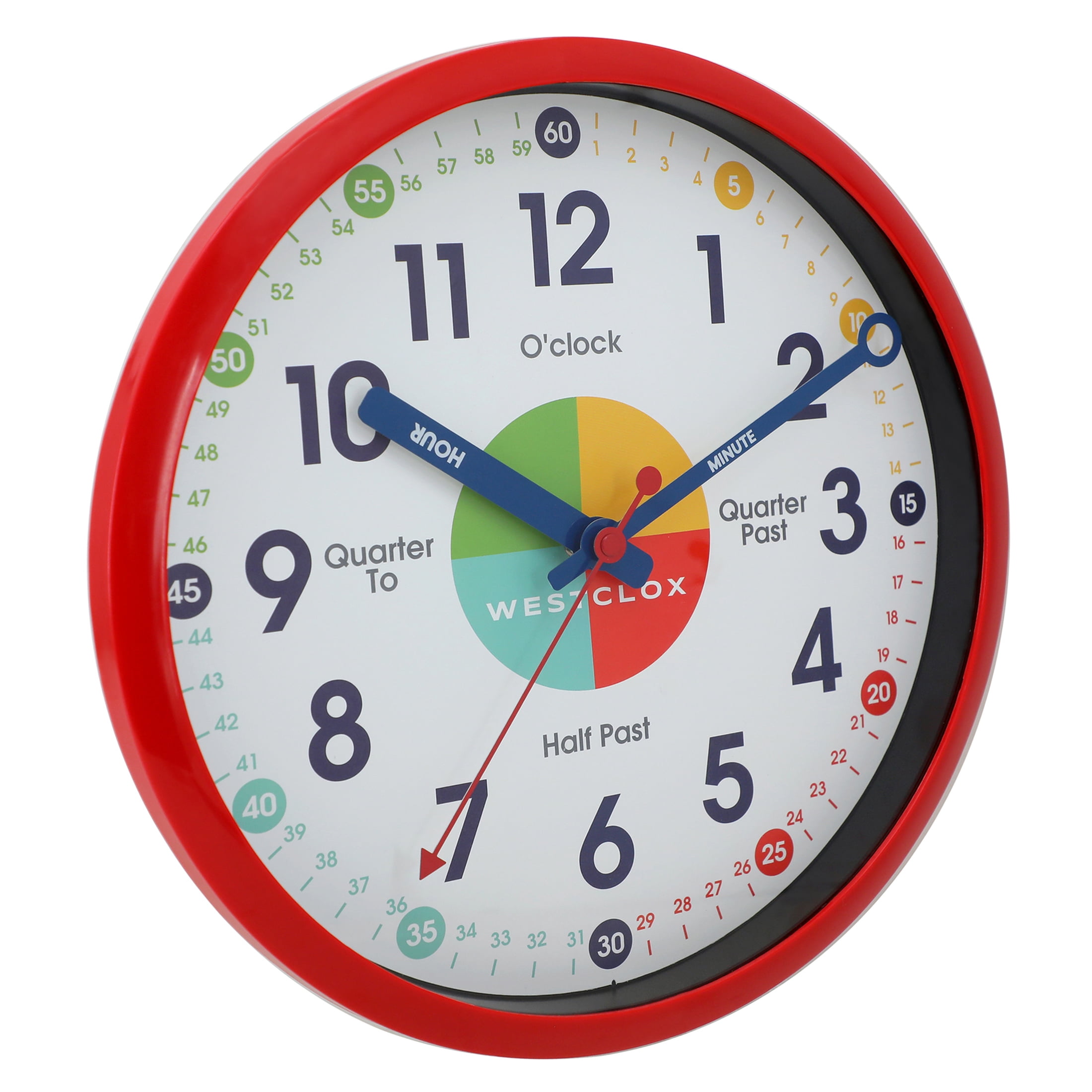 Westclox Red 12" Time Teacher Analog QA Wall Clock with Quiet Sweep Movement-Educational Timekeeping