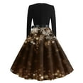 thumbnail image 6 of Women's Casual Fashion V-Neck Long Sleeved Retro Christmas Print Retro Dress, Holiday Print, Audrey Style, Party Wear, Casual Dress, Festive,Brown,4XL, 6 of 7