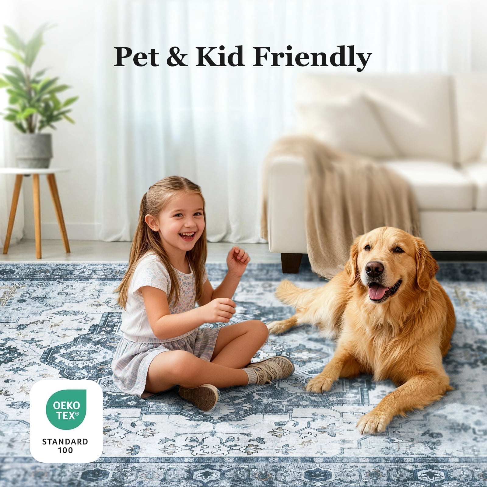 CHITOOMA 8'x10' Machine-washable Area Rugs for Living Room, Boho Area Rugs with Non-Slip Backing, Stain Resistant Non-Shed Carpet for Bedroom, Dining Room, Dorm, Office