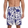 thumbnail image 1 of Balery Blue And White Porcelain Pattern Pantalones cortos de pijama de punto de algodón para hombre con cinturilla y bolsillos-XX-Large, 1 of 6