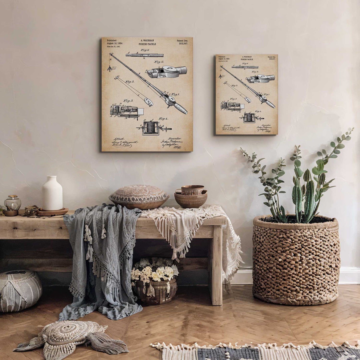 Fishing Gifts for Men, Fishing Gear Patent Canvas Print, Ready To Hang for Living Room Home Wall Art, C2355-16x20