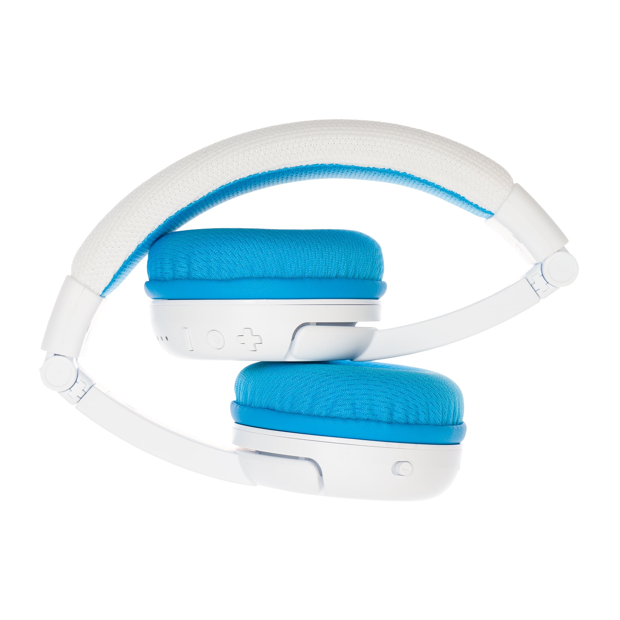 BuddyPhones School+ Wireless, On-Ear Bluetooth Foldable Kids Headphones with Detachable Boom Mic, 3 Volume Limiting Settings, Voice Enhance StudyMode, 20-Hrs Battery, Customizable Stickers, Blue