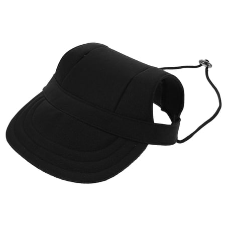 IFANLANDOR Dog Visor Cap in Black Lightweight Canvas with Adjustable Firm Buckle and Bared Ears Design
