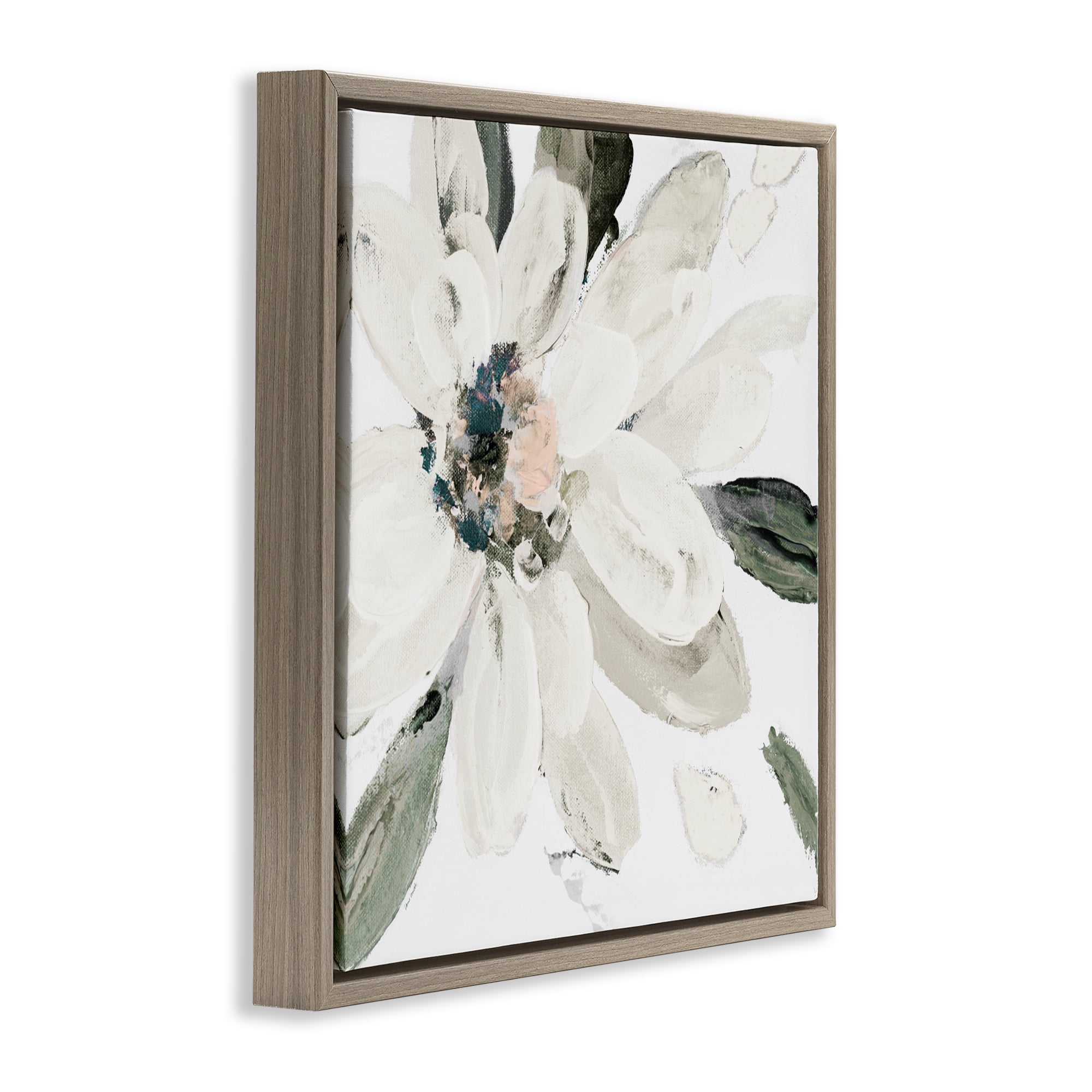 Stupell Industries Naturally Blooming White Flower Brown Framed Floater Canvas Wall Art, design by Lanie Loreth