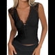 thumbnail image 1 of Camiseta Sin Mangas de Encaje con Escote en V Profundo para Mujer, Camisa de Verano Sin Mangas de Corte Bajo con Lazo Frontal, Blusa Corta Negro M, 1 of 10