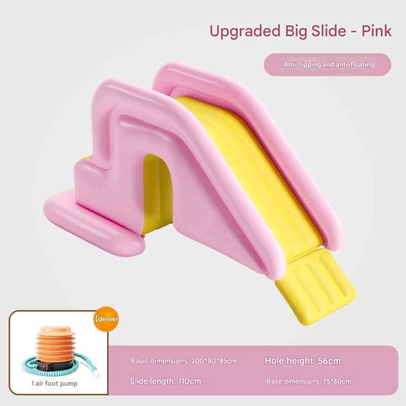 Inflatable Slide Can Be Used with Swimming Pool Anti-Rollover Children's Inflatable Toy Indoor and Outdoor Amusement Park,Pink Slide, Foot Pump