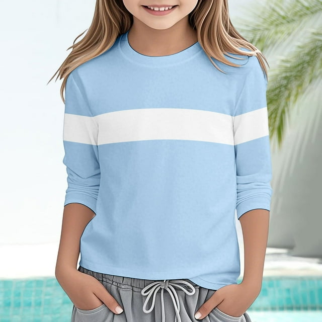 Blusas y camisas de manga corta con cuello redondo para verano y primavera, moda para niños pequeños, blusa lisa con cuello redondo y manga 3/4 para mujer, blusa de poliéster para niños
