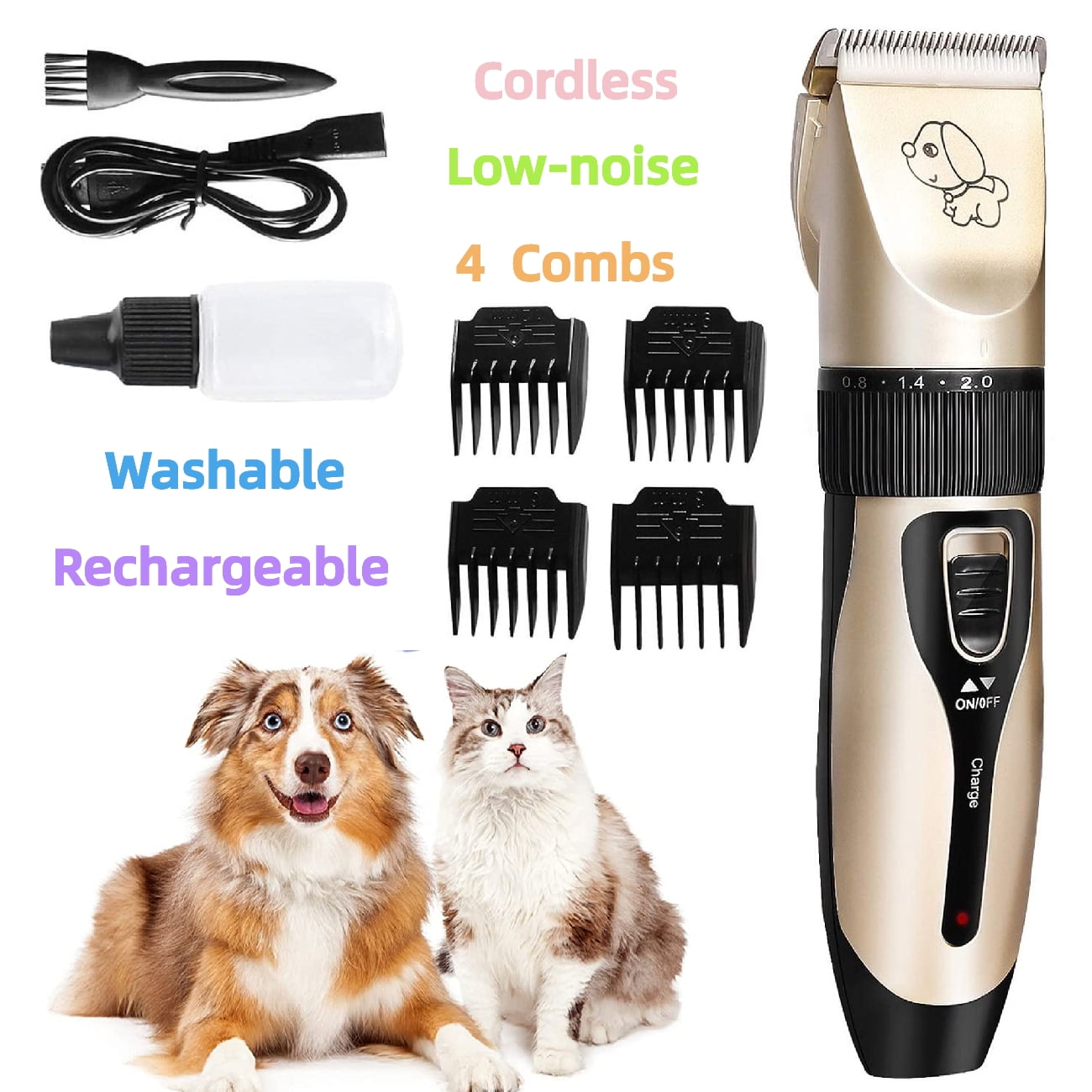 Pet Grooming Clippers,Focuspet 2 level speed adjustable Rechargeable Cordless Dog Grooming Clippers Kit Low Noise Electric Hair Trimming Clippers Set Small Medium Large Dogs Cats Animals 
