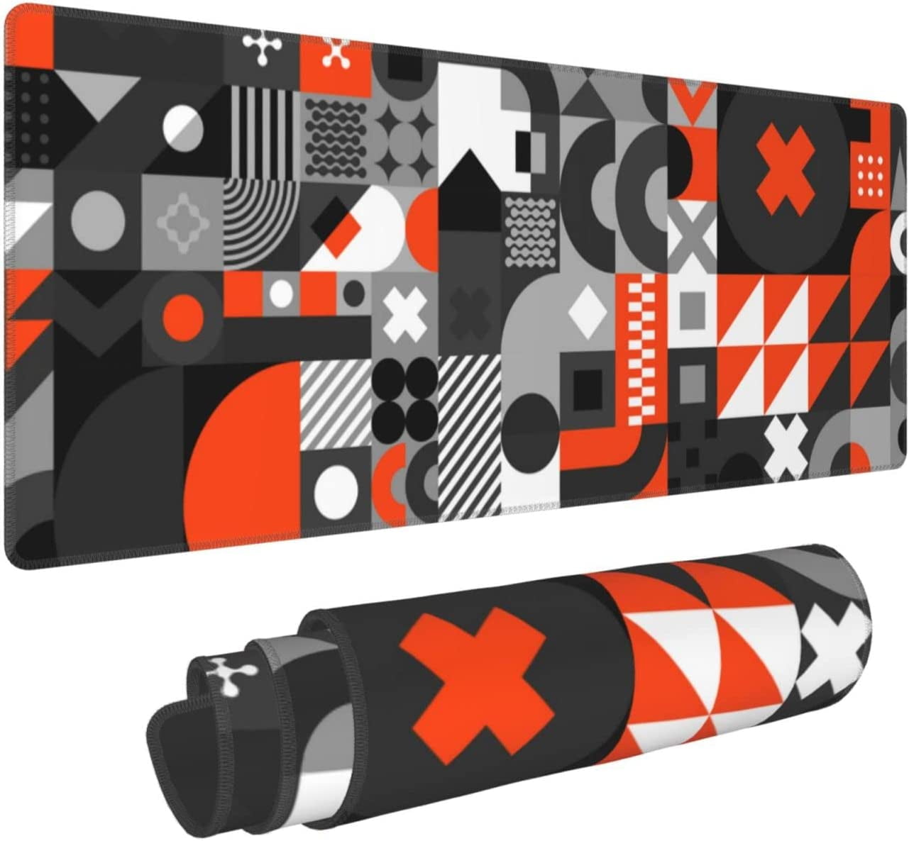 XL Large Gaming Mouse Pad with Stitched Edges, Abstract Geometric Extended Mousepad Desk Mat with Non-Slip, Big Long Keyboard Pad for Computer Laptop for Gamer Office Decor, (Dark Black, 31.5*11.8 In)