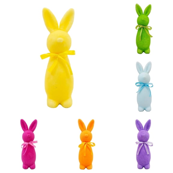 Easter Decorations Flocked Bunnies 8.66 Inch Flocking Rabbit, Bow Tie Figurine Tabletop Ornament for Spring Home Office Table Decor, Easter Centerpieces and Party Supplies Decoration