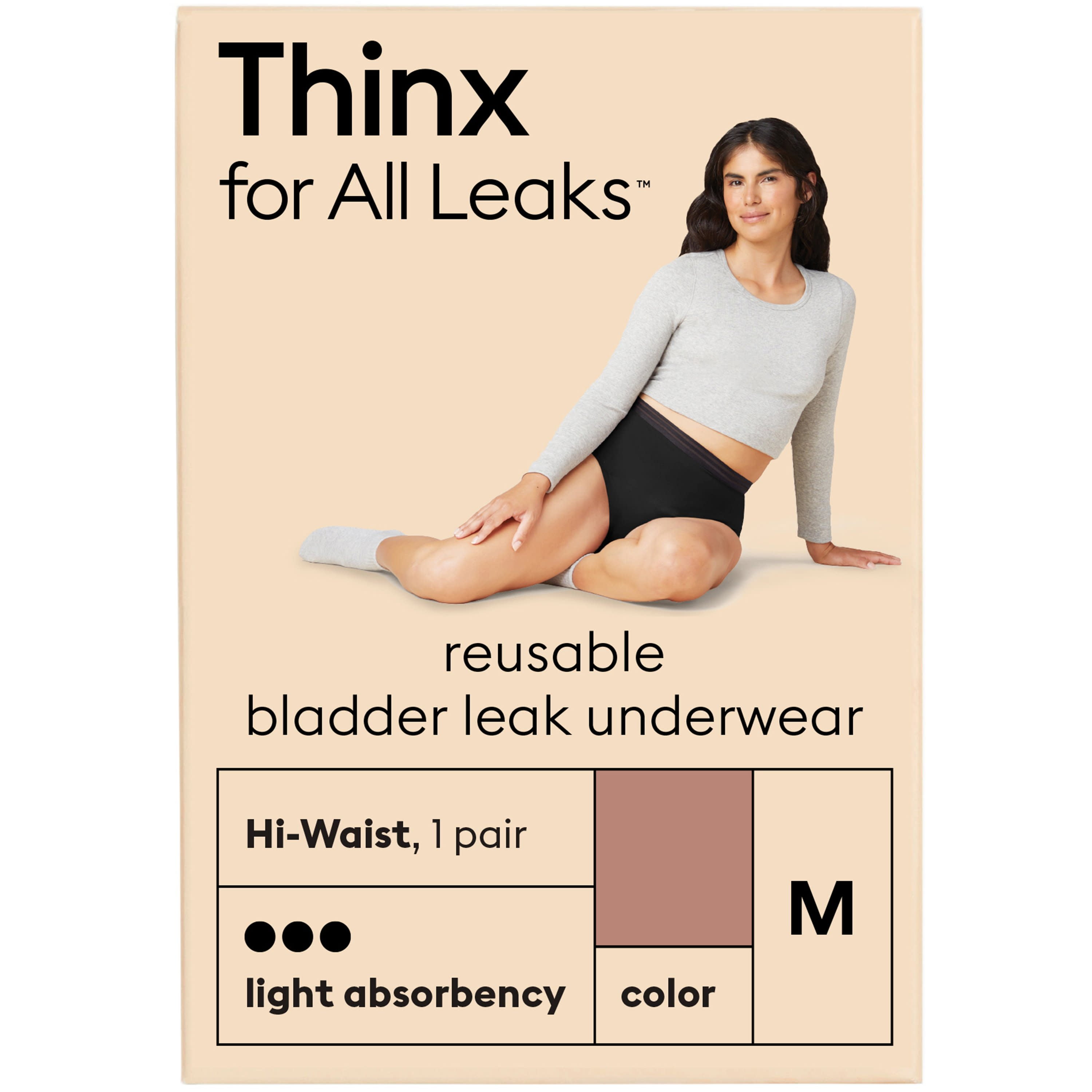 Thinx For All Leaks Light Absorbency Hi-Waist Bladder Leak Underwear,  Large, Desert Rose 