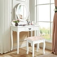 thumbnail image 4 of Gymax Vanity Wood Makeup Dressing Table Stool Set w/ Drawer & Mirror Jewelry Desk White, 4 of 10