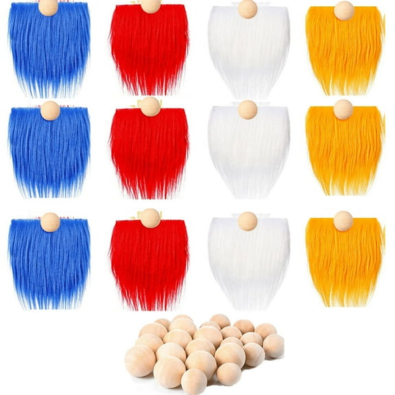 12Pcs Precut Gnome Beard with Wooden Balls DIY Custom Gnome for Doll Kit for Christmas St. Patrick's Day Gift Home Decor