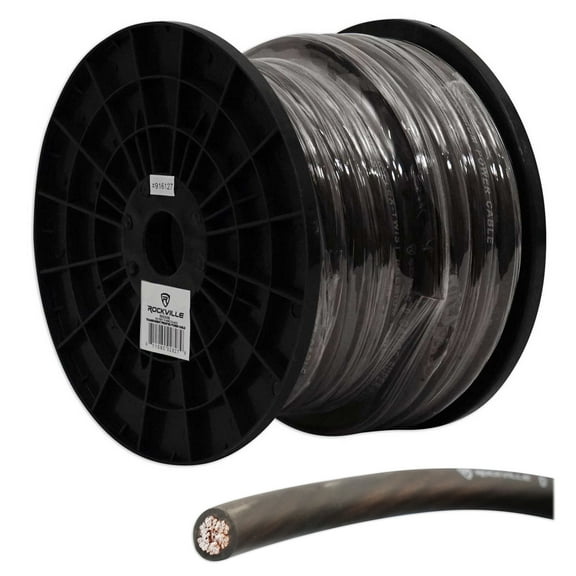 Rockville R0G50BLACK 0 Gauge 50-Ft. Spool Black Car Amp Power Ground Wire Cable