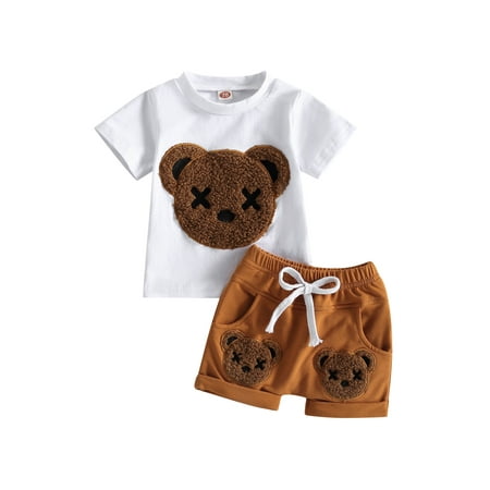 

Toddler Baby Boy Bear Print T Shirt and Shorts Set Outfits 2 Piece size 0-3T