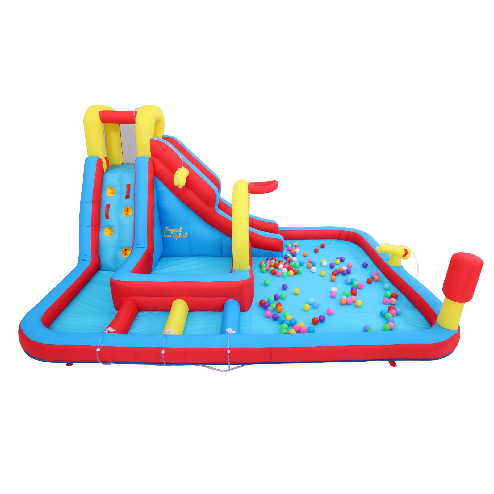 Funcid Giant Inflatable Water Slide Obstacle Course for Kids, 3x10FT, Inflatable Bounce with Long Slide, Deep Pool, Climbing Wall, Boxing Game, Basketball Rim, Water Cannon & Blower