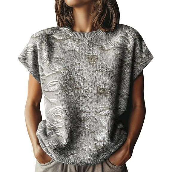 ZJXFGS Short Sleeve Sweaters Sweaters for Women Knit Pullover Tops Women Womens Short Sleeve Sweaters Gray L