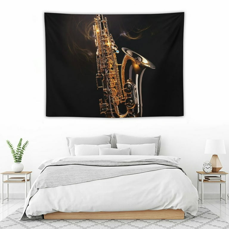 ONETECH Jazz Music Art Band Rock Tapestry Saxophone Jazz Music Art Band Black Metal Musical Wall Hanging Large Tapestry Psychedelic Tapestry Bedroom Living Room Dorm Walmart