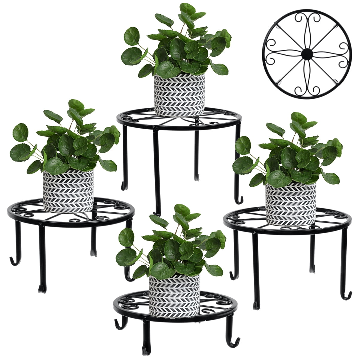 Set of 4 Indoor Outdoor Metal Plant Holders Rustproof Iron Flower Pots