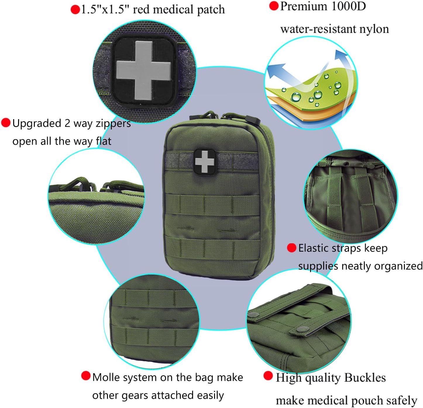 EMT MOLLE Ifak Pouch Tactical MOLLE Medical First Aid Kit Utility Pouch Olive